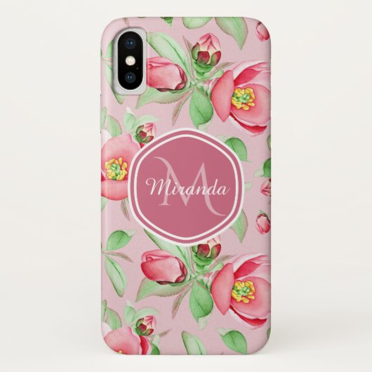 Coques Case-Mate iPhone Monogramme Fleur de Pommier Rose (Dos)