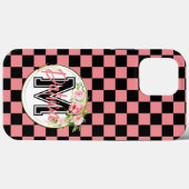 Coques Case-Mate iPhone Monogramme Fleur noir PINK Checkerboard (Verso (horizontal))