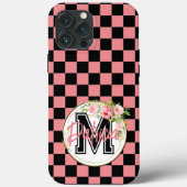 Coques Case-Mate iPhone Monogramme Fleur noir PINK Checkerboard (Verso)