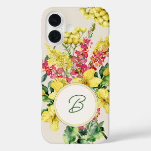 Coques iPhone 16 Monogramme Fleur sauvage aquarelle