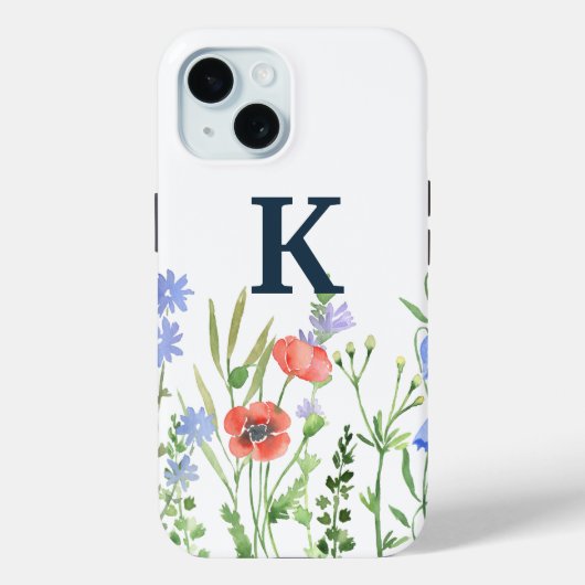 Coques Case-Mate iPhone Monogramme Fleur sauvage aquarelle (Verso)