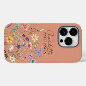 Coques Case-Mate iPhone Monogramme Fleur Sauvage Botanique Élégant Pêche (Verso (horizontal))