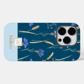 Coques Case-Mate iPhone Monogramme Fleur sauvage Floral Bleu (Verso (horizontal))
