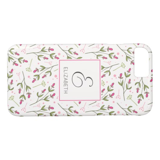 Coques Case-Mate iPhone Monogramme Fleur sauvage rose et vert (Dos (Horizontal))