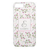 Coques Case-Mate iPhone Monogramme Fleur sauvage rose et vert (Dos)