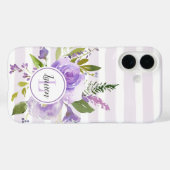 Coques Case-Mate iPhone Monogramme Fleurs de Lilas et Rayures (Verso (horizontal))