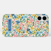 Coques Case-Mate iPhone Monogramme Fleurs Ditsy Bleu et Jaune (Verso (horizontal))