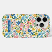 Coques Case-Mate iPhone Monogramme Fleurs Ditsy Bleu et Jaune (Verso (horizontal))
