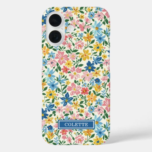 Coques Case-Mate iPhone Monogramme Fleurs Ditsy Bleu et Jaune (Verso)