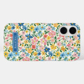 Coques Case-Mate iPhone Monogramme Fleurs Ditsy Bleu et Jaune (Verso (horizontal))