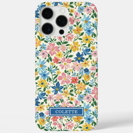 Coques Case-Mate iPhone Monogramme Fleurs Ditsy Bleu et Jaune (Verso)