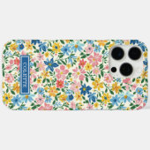 Coques Case-Mate iPhone Monogramme Fleurs Ditsy Bleu et Jaune (Verso (horizontal))