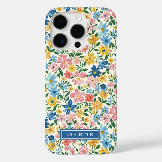 Coques Case-Mate iPhone Monogramme Fleurs Ditsy Bleu et Jaune (Verso)