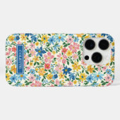 Coques Case-Mate iPhone Monogramme Fleurs Ditsy Bleu et Jaune (Verso (horizontal))