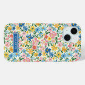 Coques Case-Mate iPhone Monogramme Fleurs Ditsy Bleu et Jaune (Verso (horizontal))