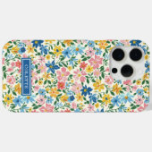 Coques Case-Mate iPhone Monogramme Fleurs Ditsy Bleu et Jaune (Verso (horizontal))