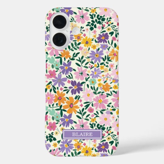 Coques Case-Mate iPhone Monogramme Fleurs Ditsy Violettes (Verso)
