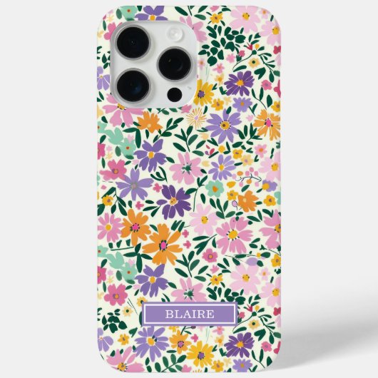 Coques Case-Mate iPhone Monogramme Fleurs Ditsy Violettes (Verso)