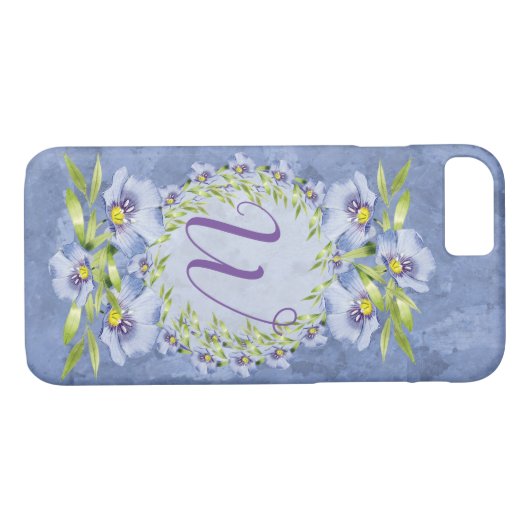 Coques Case-Mate iPhone Monogramme Fleurs Flexibles Bleues (Dos (Horizontal))