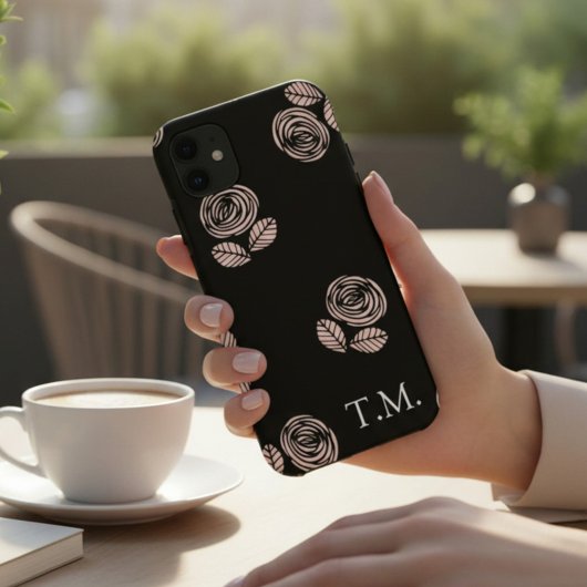 Coques Case-Mate iPhone Monogramme Fleurs Noires et Roses
