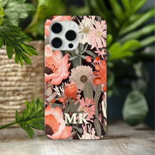 Coque iPhone 15 Pro Max Monogramme Fleurs sauvages du désert Floral modern