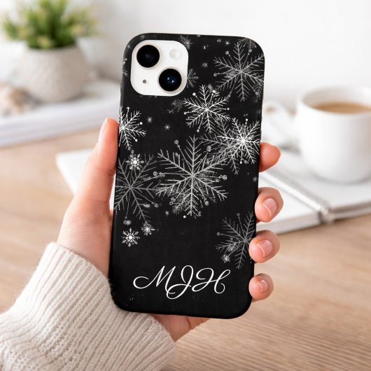 Coques Case-Mate iPhone Monogramme flocon de neige noir et blanc 