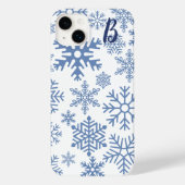 Coques Case-Mate iPhone Monogramme flocons de neige bleus modernes (Verso)