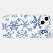 Coques Case-Mate iPhone Monogramme flocons de neige bleus modernes (Verso (horizontal))