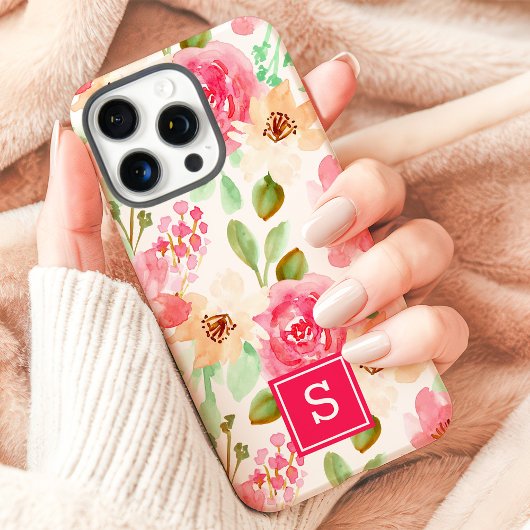 Coques Case-Mate iPhone Monogramme floral à l'aquarelle