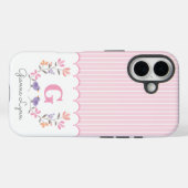 Coques Case-Mate iPhone Monogramme floral à rayures roses personnalisées (Verso (horizontal))