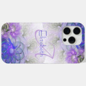 Coques Case-Mate iPhone Monogramme floral Abstrait Nom bleu initial (Verso (horizontal))