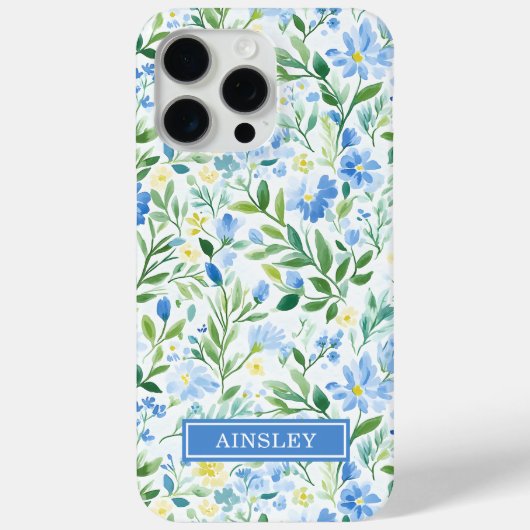 Coques Case-Mate iPhone Monogramme Floral Aquarelle Bleu (Verso)