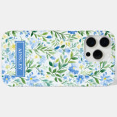 Coques Case-Mate iPhone Monogramme Floral Aquarelle Bleu (Verso (horizontal))