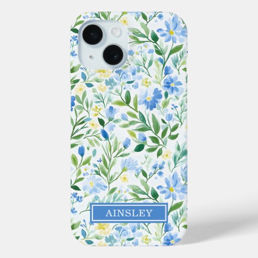 Coques Case-Mate iPhone Monogramme Floral Aquarelle Bleu (Verso)