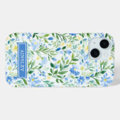 Coques Case-Mate iPhone Monogramme Floral Aquarelle Bleu (Verso (horizontal))