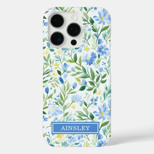 Coques Case-Mate iPhone Monogramme floral aquarelle bleue (Verso)