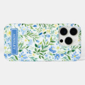 Coques Case-Mate iPhone Monogramme floral aquarelle bleue (Verso (horizontal))