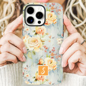 Coques Case-Mate iPhone Monogramme floral aquarelle jaune et pêche