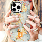 Coques Case-Mate iPhone Monogramme floral aquarelle jaune et pêche