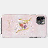 Coques Case-Mate iPhone Monogramme floral aquarelle nom initiale lettre M (Dos (Horizontal))