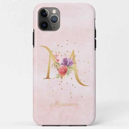 Coques Case-Mate iPhone Monogramme floral aquarelle nom initiale lettre M (Dos)
