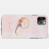 Coques Case-Mate iPhone Monogramme floral aquarelle nom initiale lettre Q (Dos (Horizontal))