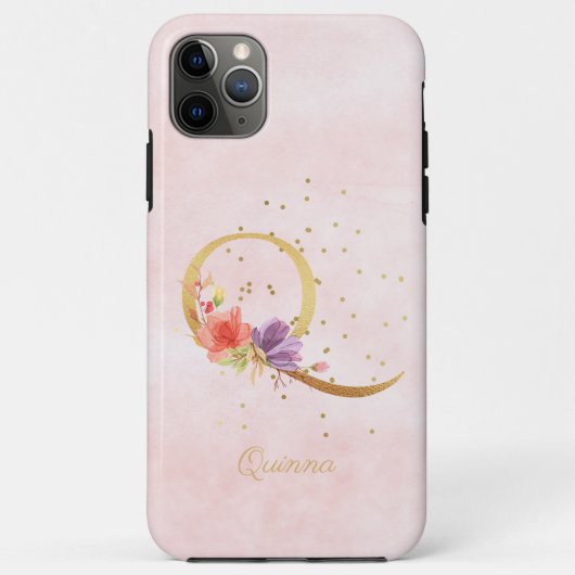Coques Case-Mate iPhone Monogramme floral aquarelle nom initiale lettre Q (Dos)