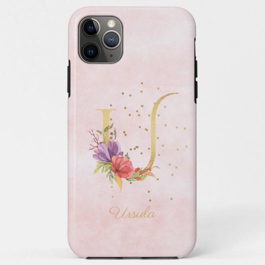 Coques Case-Mate iPhone Monogramme floral aquarelle nom initiale lettre U (Dos)