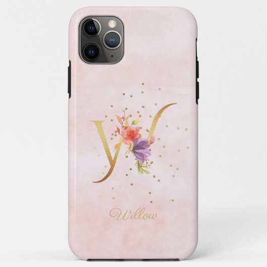 Coques Case-Mate iPhone Monogramme floral aquarelle nom initiale lettre W (Dos)