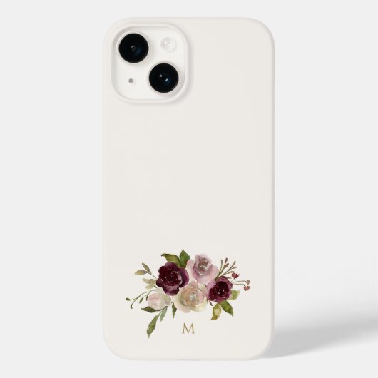 Coques Case-Mate iPhone Monogramme Floral Aquarelle Rose Bourguignon Moder (Verso)