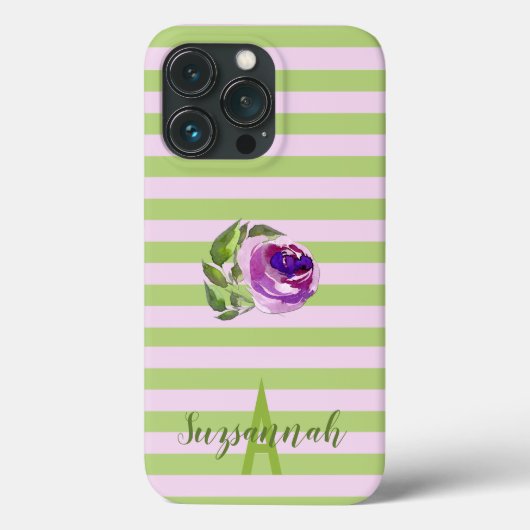Coques Case-Mate iPhone Monogramme Floral Aquarelle Rose Pastel Stripes (Verso)