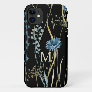 Case-Mate iPhone Case Monogramme Floral Bleu et Or sur Noir
