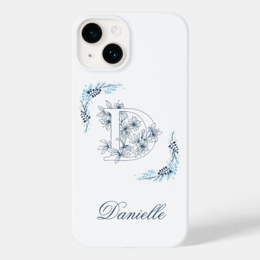 Coques Case-Mate iPhone Monogramme floral bleu initial "D" calme (Verso)