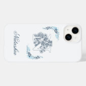 Coques Case-Mate iPhone Monogramme floral bleu "N" calme (Verso (horizontal))